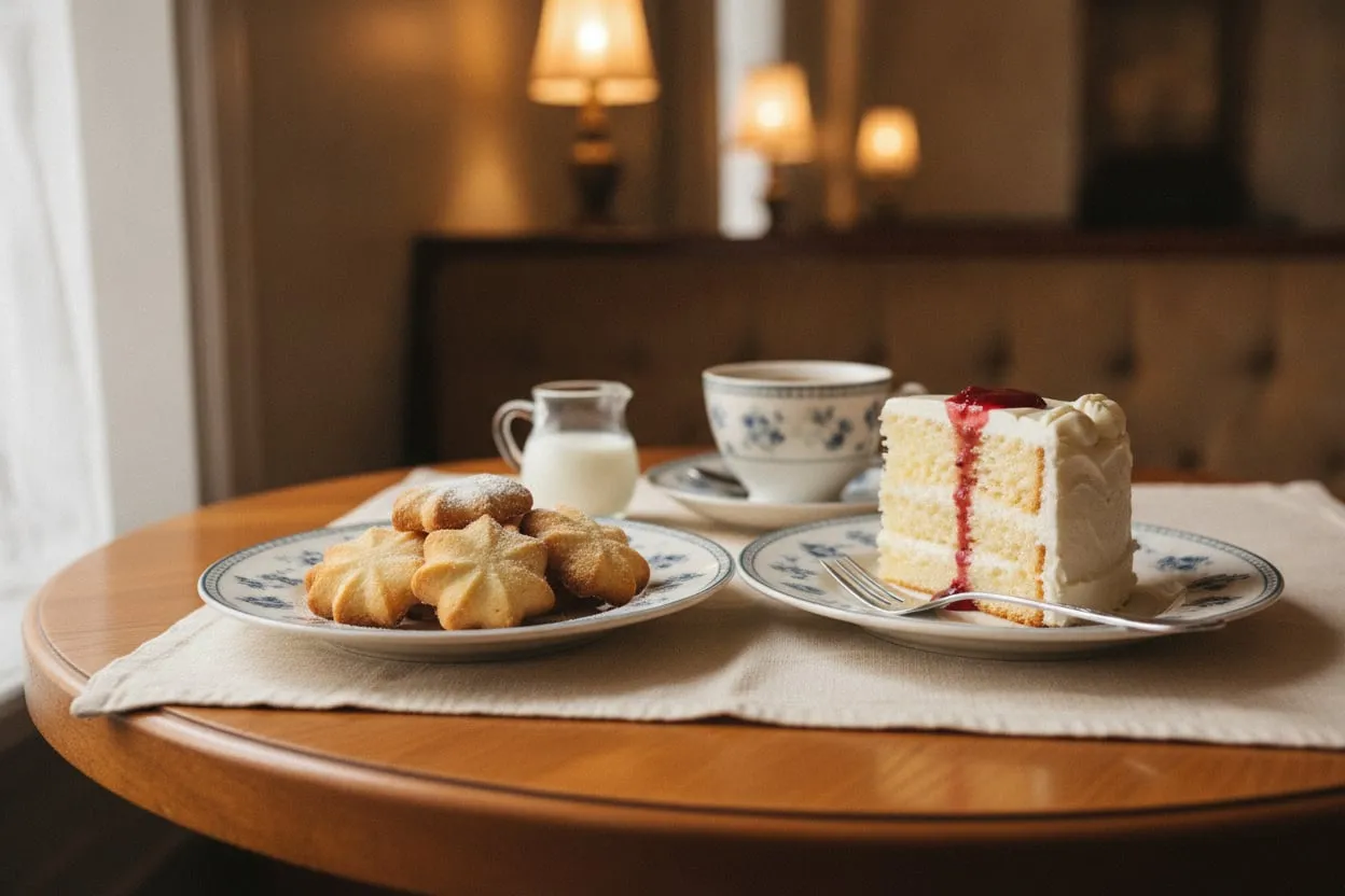 星型のバターサブレとケーキが並ぶテーブル